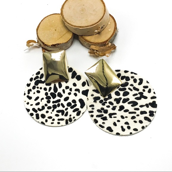 LEATHER LEOPARD DROP EARRINGS (E14) - Picture 2 of 2